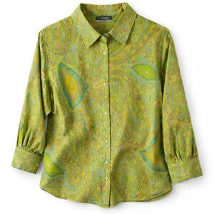 Lauren Ralph Lauren Paisley Button Front Shirt Green Cotton Plus 1X
